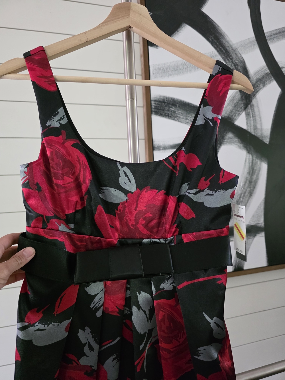 Black Floral Cocktail Dress with Red Roses - Picture 4 of 7